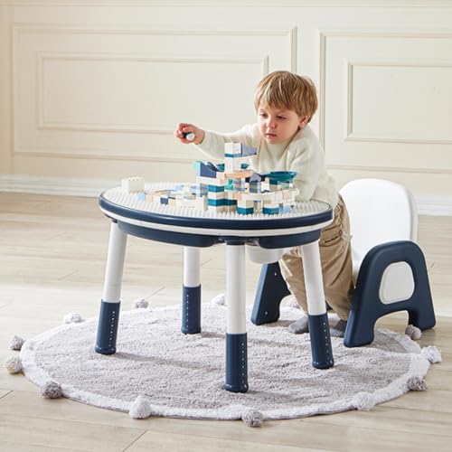 Multi Activity Table, Play Table and Building Blocks Toy, Study Table with Storage, with 1 Chair, Toddler Multi Activity Play Table, Double-Sided Tabletop