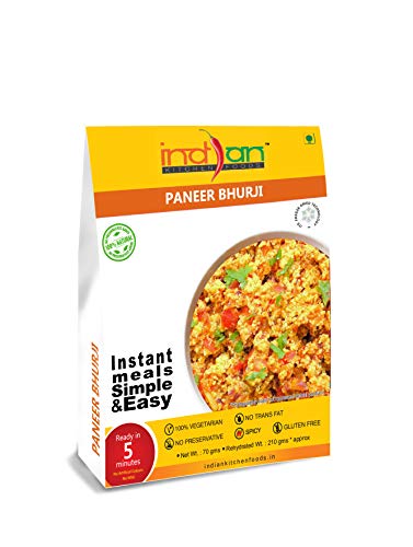 Mashed Cottage Cheese and Vegtable (Paneer Bhurji) - Pack of 4 Freeze Dried Gourmet Indian Entree Ready-to-Eat Vegetarian Meal for Indian Kitchen Foods - Each Rehydrated Wt. 7.50 oz