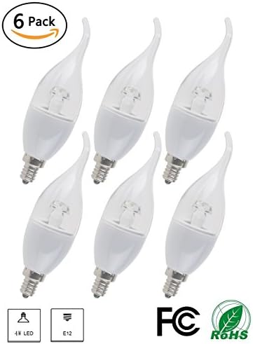 LynkNova LED Bulb 4 watt C37 E12 Base Warm White 2700k 30W Equivalent LED Bulbs 270 Degree Beam Not-dimmable Pack of 6 LED Candle Bulbs
