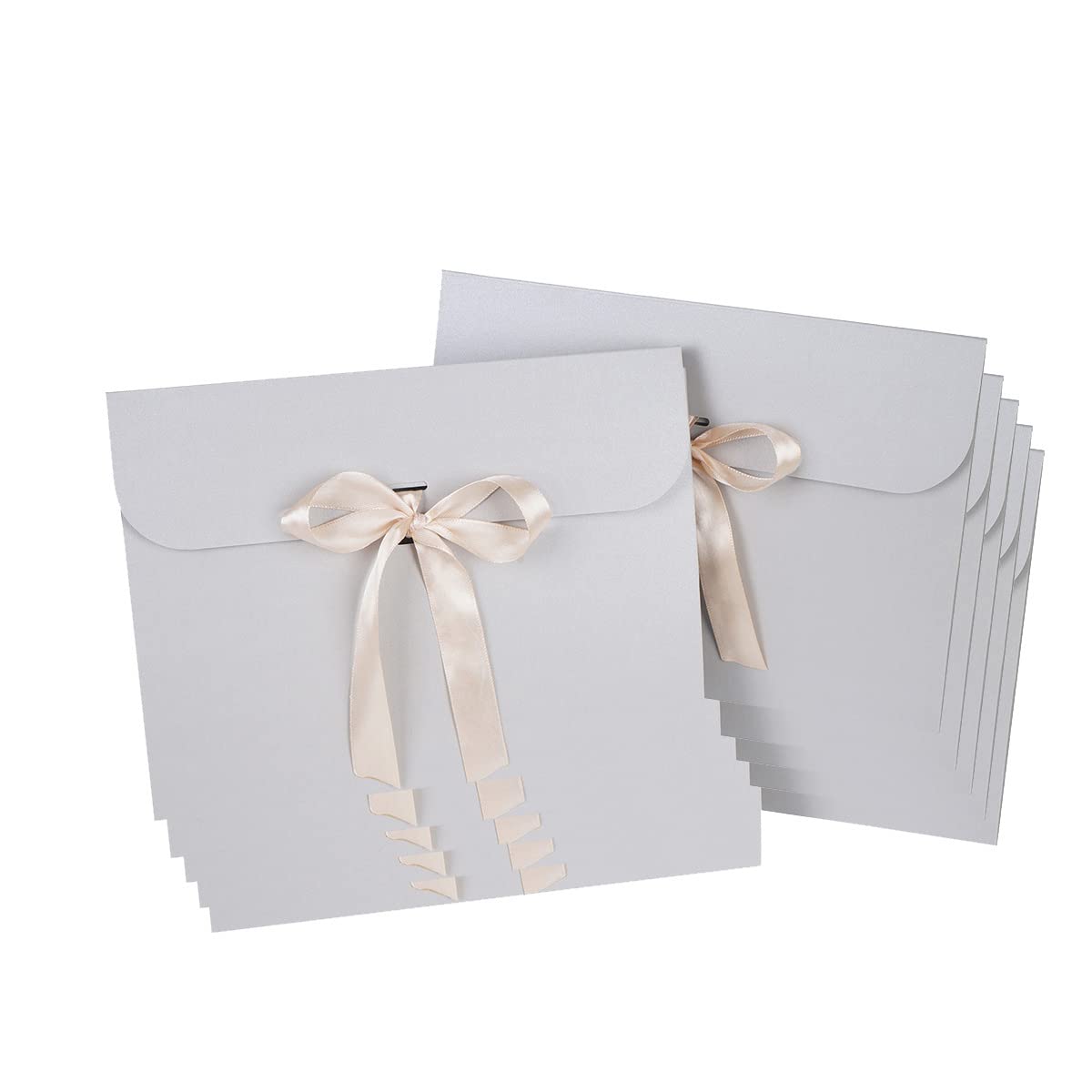 10Pcs Gift Card Envelope Boxes C5 Craft Paper Envelopes Bowknot Pearlescent Card Envelope Bags with Ribbons for Thanksgiving Christmas Cards Invitation Greeting Wedding Cards