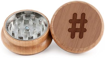Hash Tag Herb and Spice Grinder - 2 Piece Wood Grinder with Laser Etched Designs - Made with Oak (2 Inches)