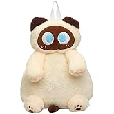 Ueeksry Cute Plush Siamese Cat Backpack, Stuffed Animal Backpack, Cute Cartoon Plush Bag for Women