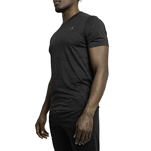 Alive Men's Tee Shirt Active Quick Dry Workout Short Sleeve Shirts Crew Neck (Black Heather, X-Large) - Thumbnail 4