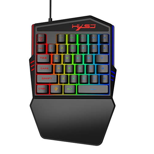 Pathside One Hand Gaming Keyboard Gaming keypad Mini Gaming Keyboard for HXSJ V100 Ergonomic Multicolor Backlight RGB Gaming Keyboard Colorful Backlight (Black)