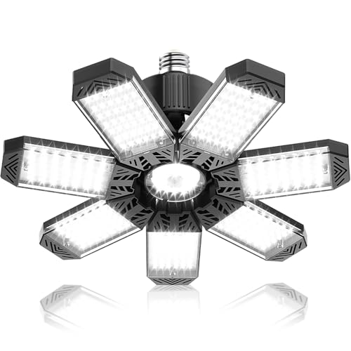 HAPYLUMI Garage Ceiling Lamp 200W 20000LM, LED Interior Ceiling Spotlights 6500K with 7+1 Adjustable Panels, E26/E27 Light for Workshop Warehouse Basement Attic Barn Parking