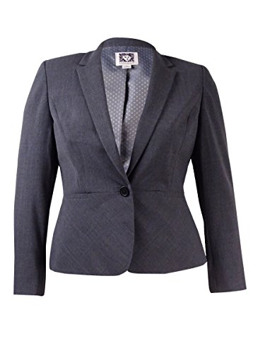 Anne Klein Women's Petite 1 Button Notch Suit Jacket with Waist Detail, Grey Heather, 14