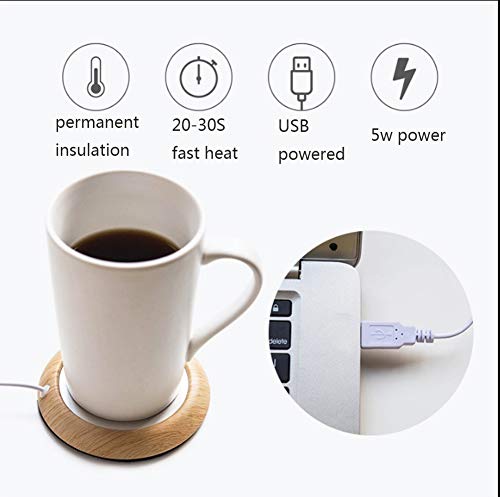 UNIKbrush USB Coffee Mug Warmer Coaster Electric Heat Mug Milk Tea Beverage Heating Plate wood for Office Home christmas gift (BLACK)