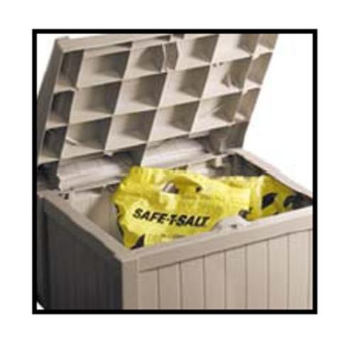 Suncast 22-Gallon Small Deck Box - Lightweight Resin Indoor/Outdoor Winter Storage Container and Seat for Ice Melt, Sand, Salt, Snow De-Icers - Store Items on Patio, Garage, Yard - Taupe - Thumbnail 2