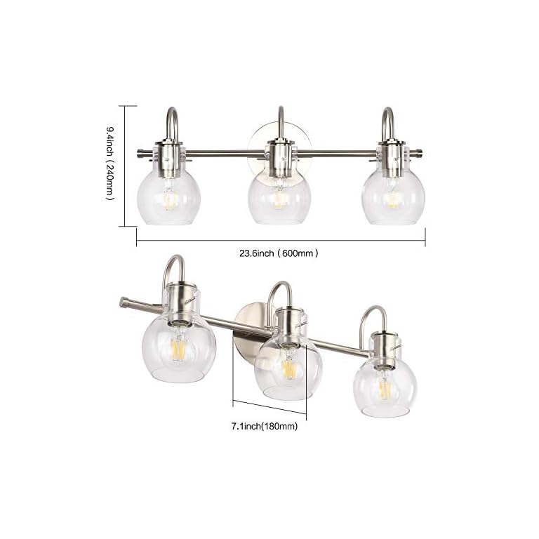 SOLFART Brushed Nickel Bathroom Light Fixtures Over Mirror Modern Glass