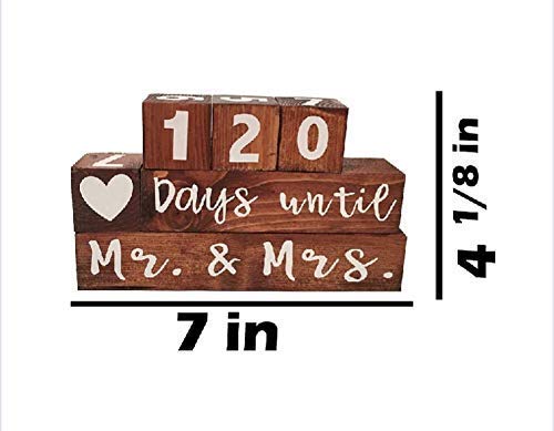 image for BLKD Wooden Block Wedding Day Countdown Calendar, Mr. & Mrs. Days Unti