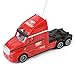 RC Truck 1:20 Scale Battery Operated Big Rig Semi Long Hauler Trailer with Helicopter Detachable Flatbed Transporter Toy Truck with Lights & Sounds, Ideal for Kids, Red