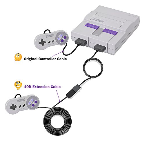 image for PLUXL 2 10ft Extension Cable and Hard Carrying Case for Super NES Clas