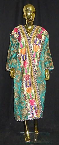 VINTAGE TURQUOISE SILK UZBEK CHAPAN CAFTAN ROBE FROM SAMARKAND L301