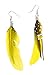 Tibetan Indian Style Feather and Leather String Earrings-- Yellow Tones