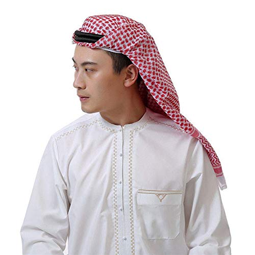 Mottdam 1Pc Men Classic Muslim Headscarf Middle Eastern Pattern Arabic Head Cover Turban