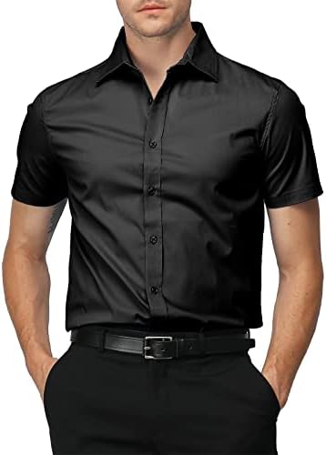 H2H Mens Slim Fit Short Sleeve Botton Down Shirts Casual Business Uniform,  Kmtsts0132-black, L price in Saudi Arabia | Amazon Saudi Arabia | kanbkam