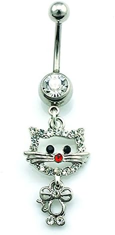 Navel Barbell Rhinestones Cute Cat Dangle Belly Buttton Ring Fashion Body Piercing Jewelry