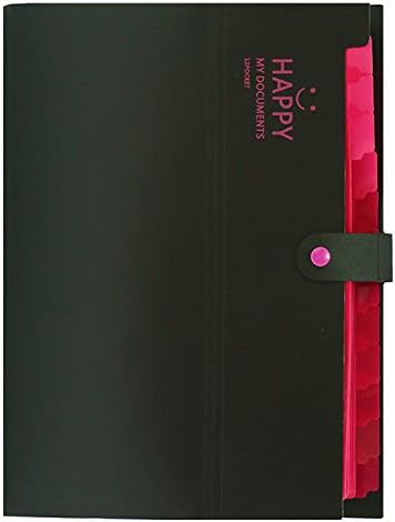 MORYSONG Expanding File Folders Accordion Document Organizer, 12-Pocket Folders, A4 Letter Size Black