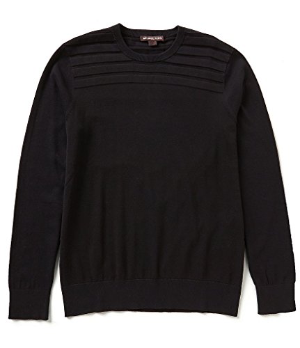 Michael Kors Men's Ribbed Cotton Crew Neck Sweater (Medium, Black)