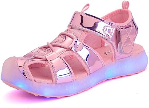 Led Children Wrap Toe Ventilation Sandals Kids USB Charging Rechargeable Flash Beach Water Summer Lovely Luminous Shoes for boys girls kids(Pink 9 M US Toddler)