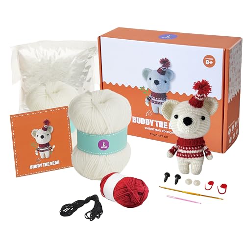 Amigurumi Crochet Kit for Adults - Intermediate DIY Craft Kit with Materials & Instructions - Create Your Own Amigurumi Animal - Perfect Arts and Crafts for Adults (Bear)
