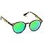 WearMe Pro Classic Small Round Retro Sunglasses, Tortoise Frame/Mirror Green Lens