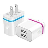 Costyle 2-Pack 5V/2.0Amp Dual USB 2-port Easy Grip Home Travel Wall Charger Adapter for Smartphone, Google Nexus 5X 6P, Blackberry, MP3 MP4, iPod Touch, PSP, Digital Camera and Most Device(Blue+Rose)