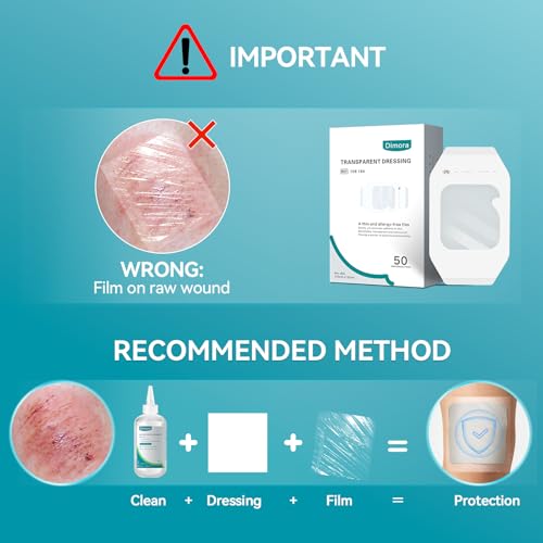 Dimora Transparent Film Dressing 50 Packs, Waterproof Adhesive Clear Bandages 4 in x 5 in, Wound Cover for IV Shield, Tattoo Aftercare Bandage,Clear Bandage Tape for Wound Care