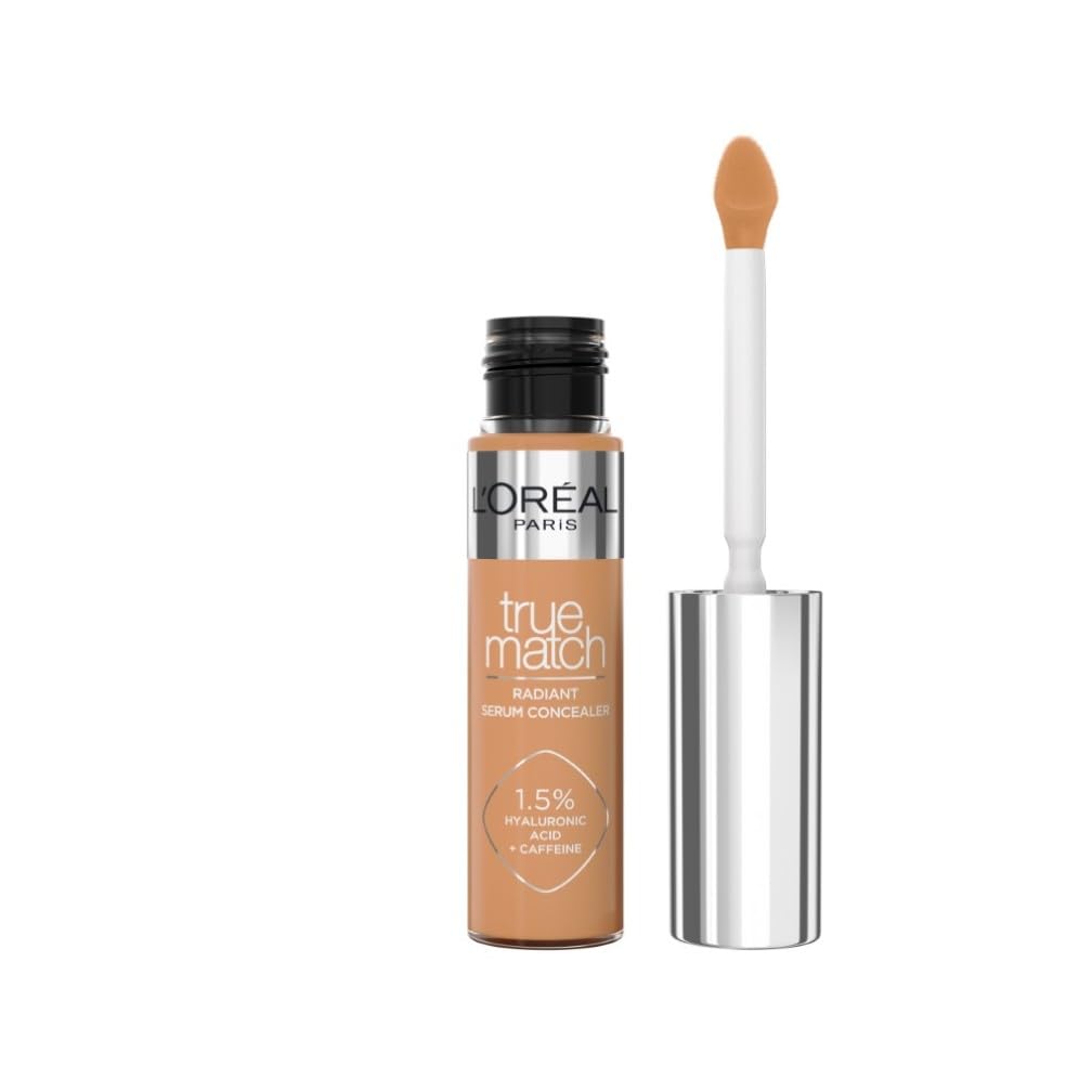 L'Oréal Paris True Match Serum Concealer, Medium Coverage, Radiant Finish, With 1.5% Hyaluronic Acid and Caffeine, Neutralises Dark Circles, Smooths & Replumps Skin, 24H Hydration, 8N