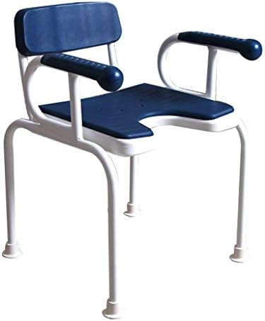 Sdfdp バスチェア 滑り止めチェア バースツールブルー便器チェアステンレススチールバスチェア背もたれ付き高齢者用トイレチェアハンドレール と取り外し可能なu字型リバウンドpuクッション付きポータブル高さ調節可能シャワーチェア シャワースツール バスルーム用