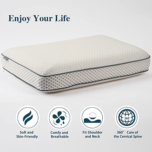 Memory Foam Pillows, Gel Cooling Ventilated Neck Support Pillow for Sleeping, Contour Orthopedic Cervical Pillow for Neck Shoulder Pain Relieve, Ergonomic Bed Pillow for Side, Back and Stomach Sleeper