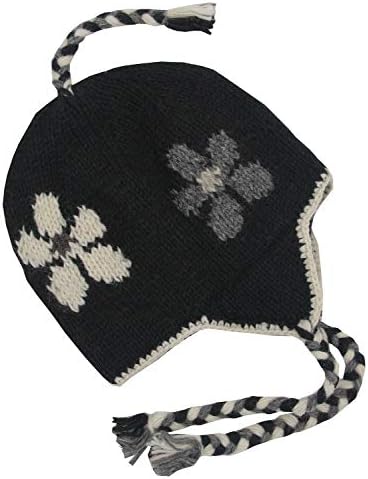 KayJayStylesNepal Hand Knit Ear Flaps Beanie Skull Ski 100% Wool Fleeced Hat/Cap