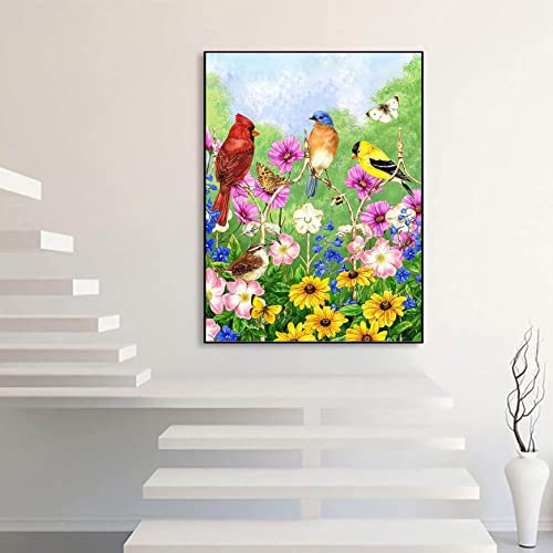 Spring Diamond Painting Kits,Birds Diamond Art Kit for Adults,5D Diamond Dots Full Drill Round for Parents-Children Interrction,Wall Decor,Gift,Relaxing(12x16\