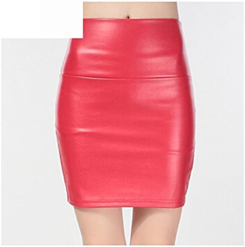 Eault Elegant PU Leather Fashion Women Skirt The High Waist Short Vintage American Apparel Skirts The big redL