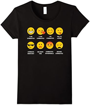 Womens I Love Gymnastics Gymnasts Emoji Emoticons Graphic T-Shirt Large Black