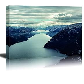 Canvas Wall Art - Long River Through The Mountains - Giclee Print Gallery Wrap Modern Home Art Ready to Hang - 12x18 inches