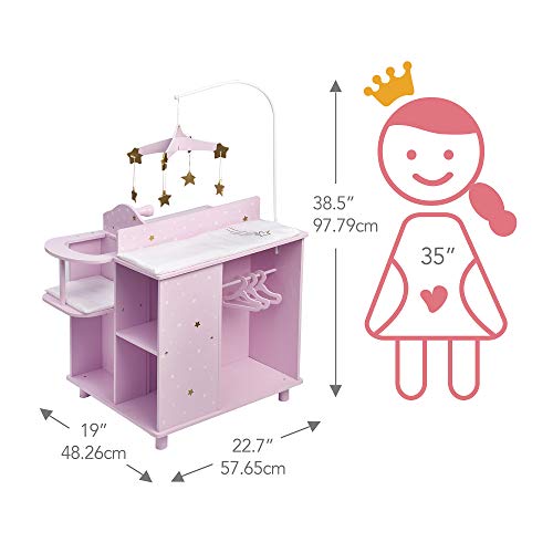 Olivia's Little World - Twinkle Stars Princess 16" Baby Doll Changing Station with Storage - Purple
