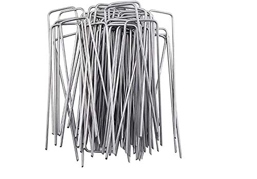 ADEPTNA Heavy Duty Galvanised Steel U Shaped Garden Securing Pegs - Weed Mat Pins - Ideal for Securing Weed Fabric Landscape Fabric Netting Ground Sheets Fleece and Garden Meshes (50 PACK)