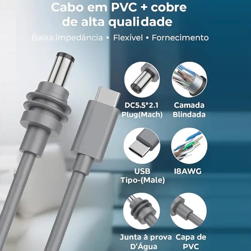 H'MASTON Cabo Para Carregar Starlink Mini Adaptador Dc Para Tipo C 100W À Prova D'Água Para Starlink Mini Power Bank (Fonte de Alimentação Deve Suportar 65 W ou Mais) (200, centímetros)