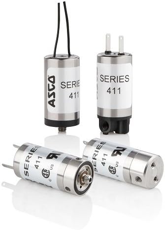 ASCO 411L3324HV Polybutylene Terephthalate Body General Service Miniature Solenoid Valve, Inline Mount, #10-32 UNF Pipe Size,0.080/0.050" Orifice, 0.070/0.033 Cv Flow, 24V/DC