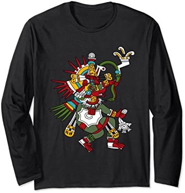 Unisex Quetzalcoatl Long Sleeve T-Shirt Aztec God Deity Graphic Tee Medium Black