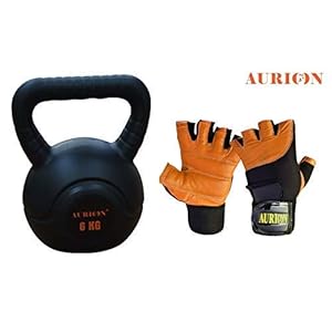 AURION 6Kg Leather Kettlebell and Gym Gloves Combo of 2 (Multicolour)
