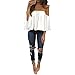 Canserin Women Blouse, Women's Chiffon Long Sleeve T-Shirt Tops Casual Off Shoulder Blouse Pullover (S, White)