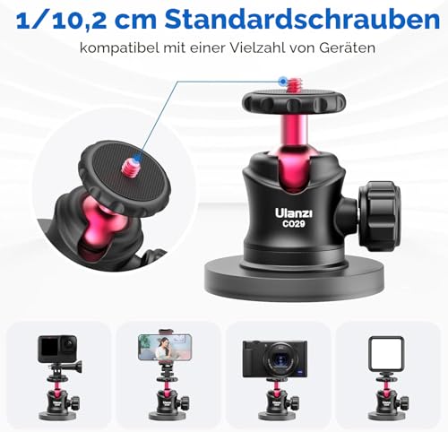 ULANZI Magnetic Camera Mount for GoPro, Strong Magnetic Holder with 360° Rotating Ball Head and Built-in 6 Magnets, Compatible with GoPro Hero 11/10/9/8/7/6, DJI OSMO Action, Insta360
