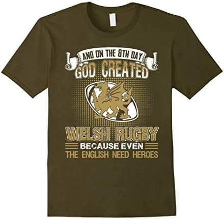 Mens Welsh Rugby Shirt - God Created Welsh Rugby T shirt XL Olive