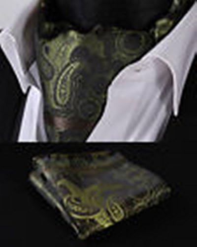 Mondaily DL411G Green Paisley Silk Cravat Scarves Ascot Tie Hanky Handkerchief Set #PPTE4905