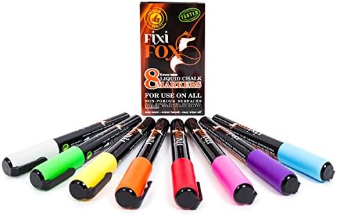 Fixifox - Liquid Chalk Paint Markers - 6mm - Window Paint Markers - All Non-porous Surfaces - 8 Pack