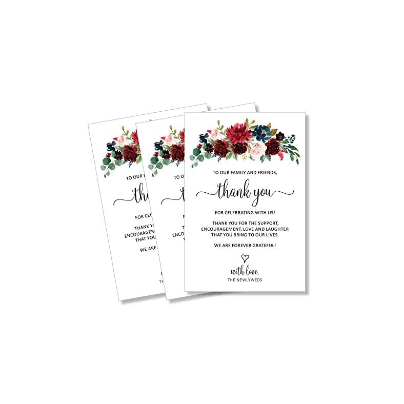50 Burgundy Marsala Navy Thank You Place Cards, Wedding, Rehearsal Dinner Thank You Table Sign, Menu Place Setting Card…