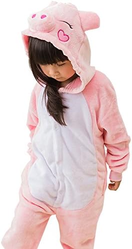 Women's Girls Adult Cartoon Cute Piggy Pajamas Home Wear Set Costume Plush One Piece Cosplay Nightgown Animal Costume (S, Children)