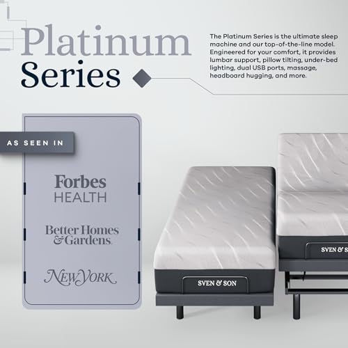 Sven & Son Platinum Series Adjustable Bed Base + 14 inch Luxury Hybrid Spring Mattress (Medium